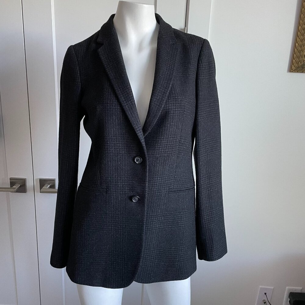 Massimo Dutti 2 Button Notch Collar Wool Alpaca Blend Houndstooth Blazer Grey 8